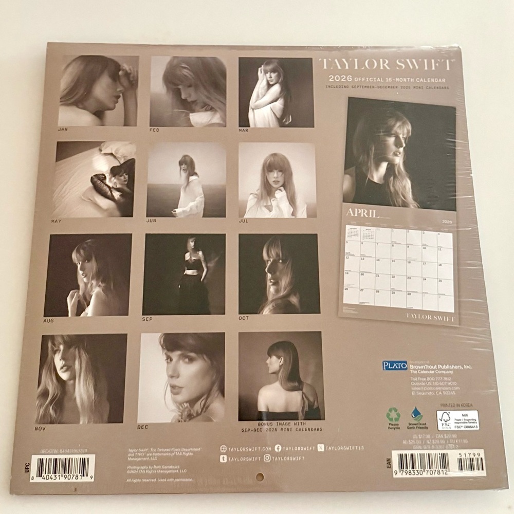 Taylor Swift 2026 Official 16-Month Calendar New in plastic ! Ships next day‎ .